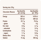 All of the nutritional information for the BearWell Whey Chocolate Mousse Sachets